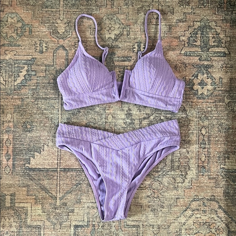 Lavender Textured Bikini Set